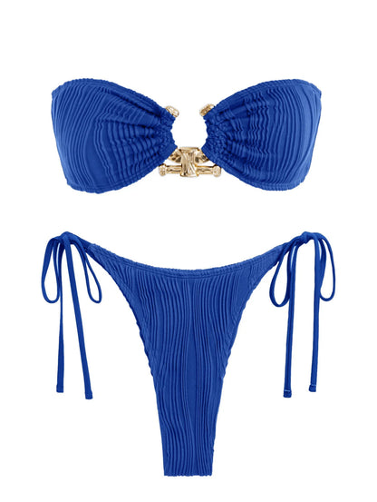 Shiny O Ring Bandeau Bikini - Womens Low Waisted Swimsuit with Padded Bra - ZOOMNSTORE