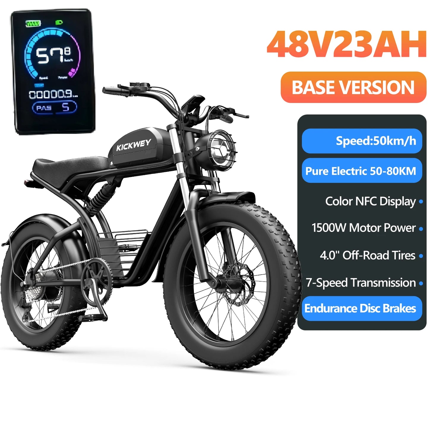 KICKWEY K7 Electric Bike, 3000W Off-Road Electric Bicycle, Full Suspension E-Bike, 20" Fat Tire All-Terrain Electric Dirt Bike