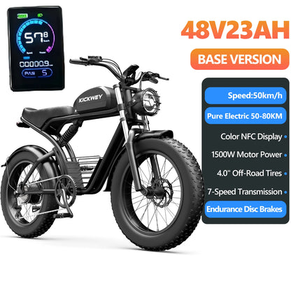 KICKWEY K7 Electric Bike, 3000W Off-Road Electric Bicycle, Full Suspension E-Bike, 20" Fat Tire All-Terrain Electric Dirt Bike