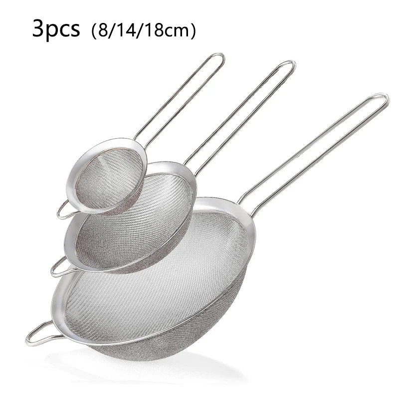 Fine-Mesh Strainer Set – Stainless Steel Sieve & Flour Sifter (3/4-Piece)