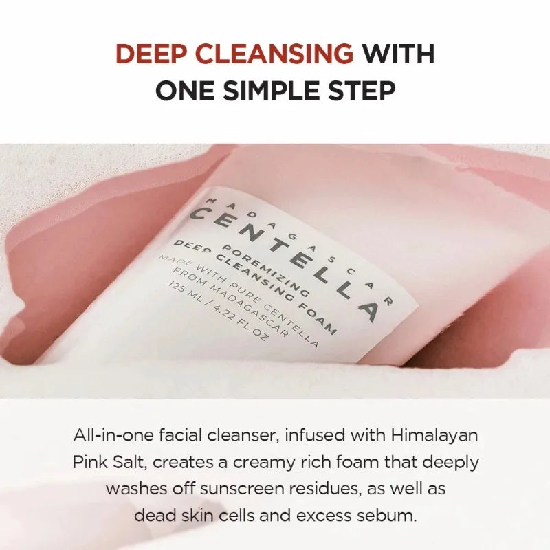 Korean Centella Poremizing Deep Cleansing Foam,Pink Salt Facial Pore Cleansing Gentle  Moisturizing Cleanser Face Care Products