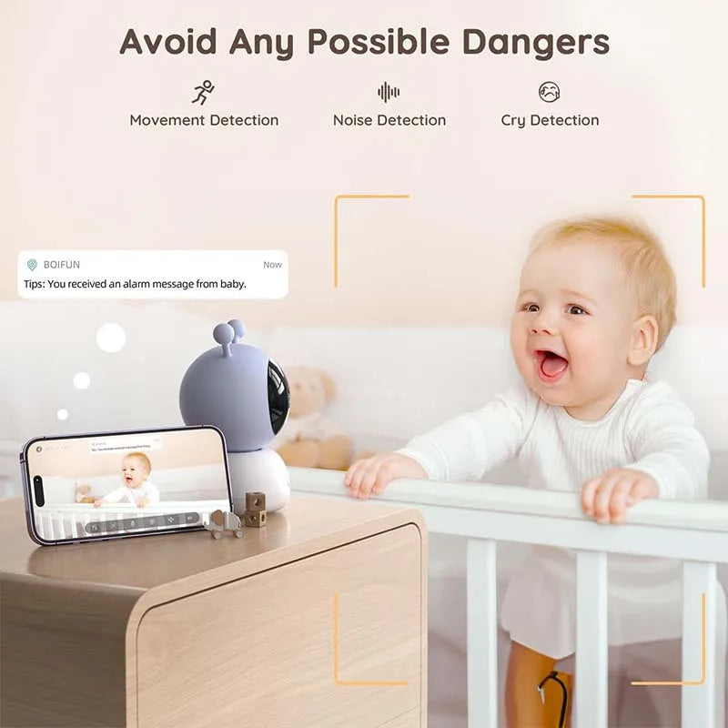BOIFUN 2K 5'' Screen Control Wifi Video Baby Monitor Camera, ,Two-Way Talk, Motion&Crying Detection, Auto Tracking, Night Vision
