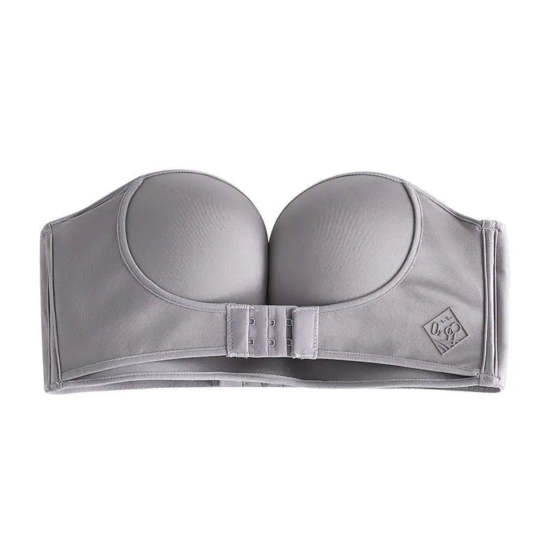 Strapless Push Up Bra - Front Closure Wireless Bralette, Seamless Nylon One-Piece Brassiere