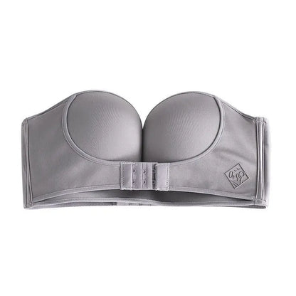 Strapless Push Up Bra - Front Closure Wireless Bralette, Seamless Nylon One-Piece Brassiere
