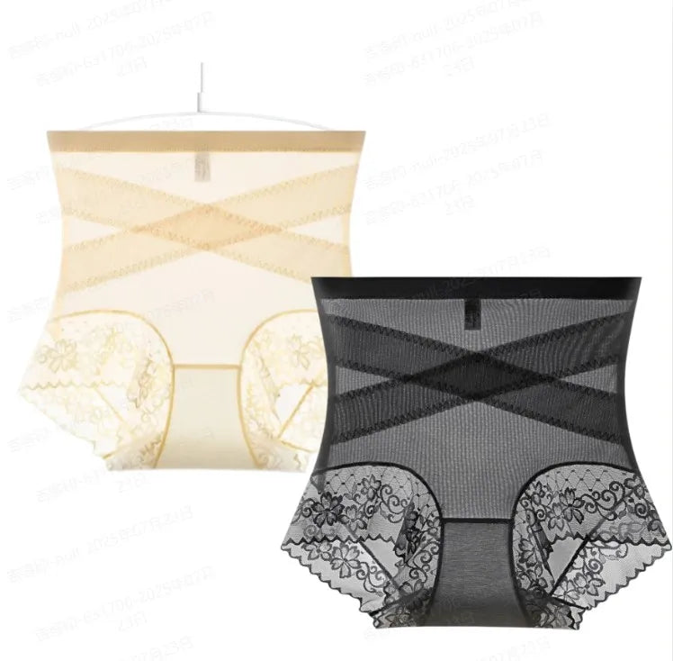 Cross-strap High-waisted Panties Lace 7A Antibacterial Hip-lifting Girdle Girl High-waisted Body Shaping Pants Anti-gravity