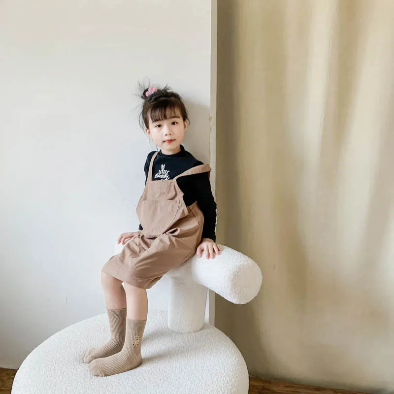 1 Pairs Cotton Kids Socks Korean Retro Style Bear Embroidery Girls Boy Toddler Knitted Socks Warmth Tube Socks For 1-9 Year