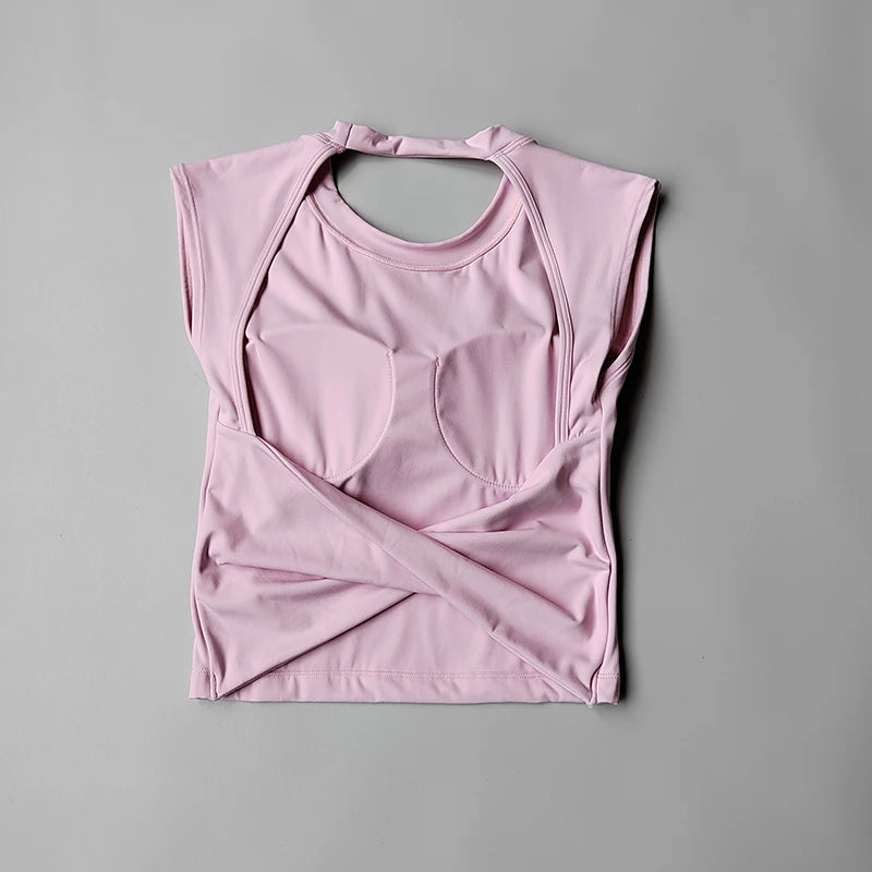 Women's Yoga T-Shirt – Breathable Backless Sports Shirt With Breast Support Tee