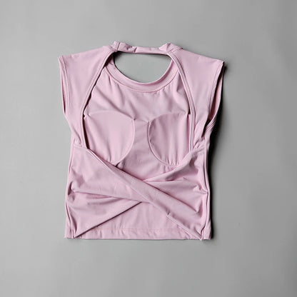 Women's Yoga T-Shirt – Breathable Backless Sports Shirt With Breast Support Tee