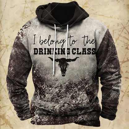 Men Hooded Vintage Print  Sweatshirt Ethnic Style Hoodie Autumn and Winter Oversized Casual Men's Clothing Daily Street Pullover