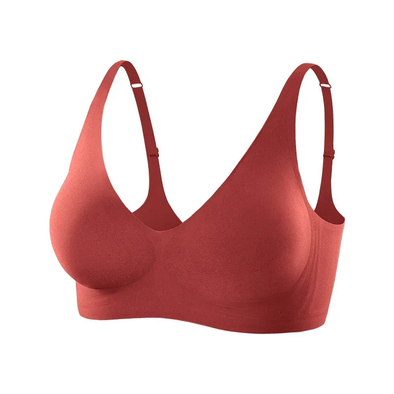 Plus Size Wireless Bra - Seamless Push Up Padded Plunge Bra with Adjustable Straps