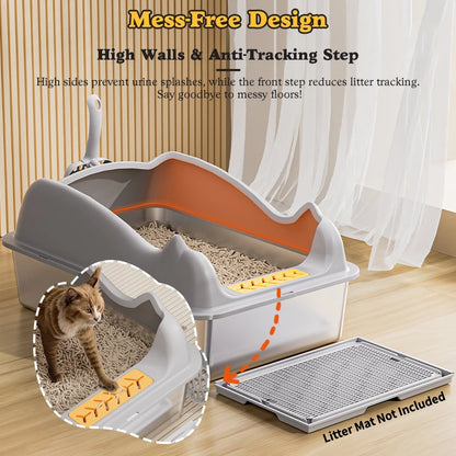 XL Stainless Steel Cat Litter Box with Lid - Easy Clean Odor-Free Anti-Leakage - ZOOMNSTORE
