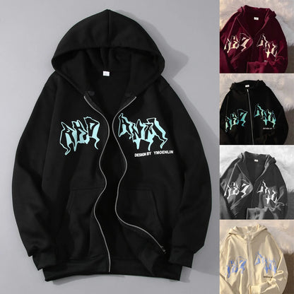 Men'S Sweatshirts Hoodies Zip Up Jacket Zip Up Hoodies Hip Hop Sweatshirt Vintage Goth Print Hooded Jacket Sudaredaras Hombre