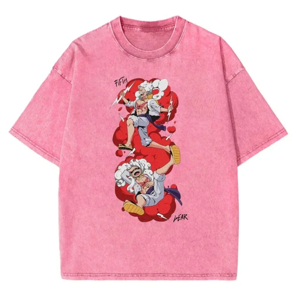 One Piece T-shirts Graphic Men Casual Oversized Washed Harajuku T-shirt Washed Japanese Anime Loose Streetwear Black Tops Tees