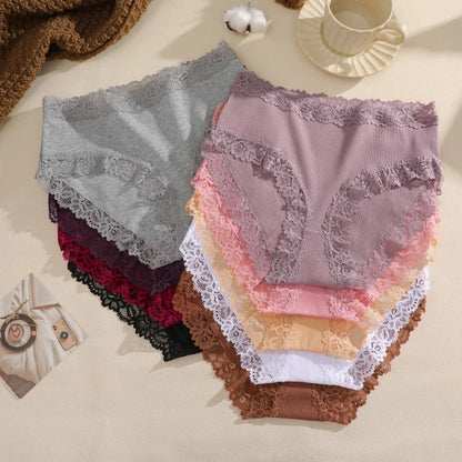 3PCS/Set Women Cotton Panties Lace Low Waist Briefs Trendy Patchwork Lace Intimate Underwear Stretch Comfortable Ladies Lingerie