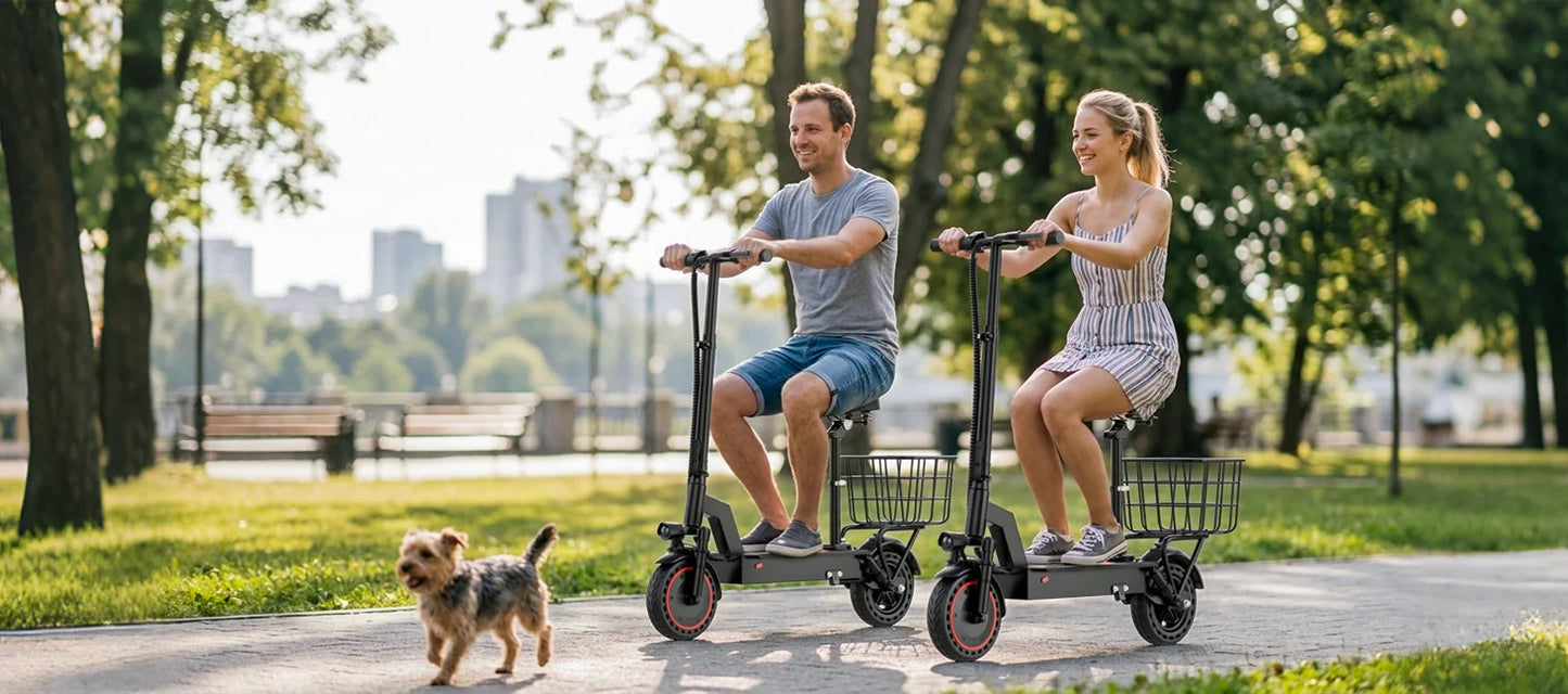 2026 New 500W 10inch Solid Tire Electric Bicycle with Basket 7.8AH Battery 22Miles Max Range 22MPH Max Speed Dua Shock Absorption Foldable Adult Ebike