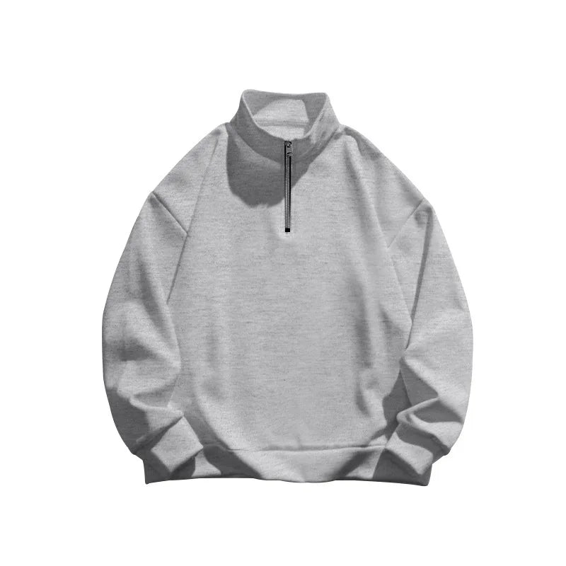 Autumn and winter new men's fleece sweatshirt stand-up collar half zipper long sleeve cross-border European trend men's top