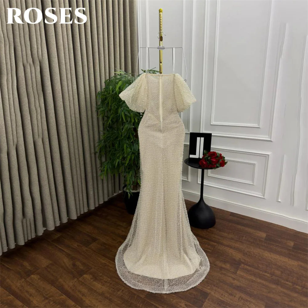 Prom Dress Off Shoulder - Custom Mermaid Trumpet Gown With Pearls & Sequins
