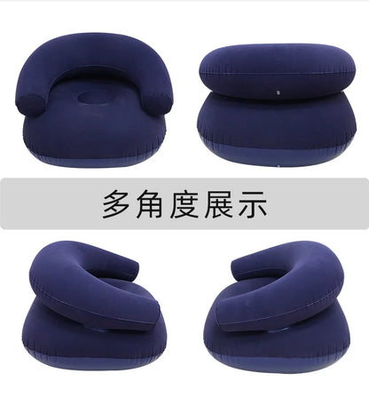 Inflatable Lazy Sofa U-shaped Flocking with Armrests, Backrest Seat Outdoor Pvc Indoor Portable Single Inflatable Sofa