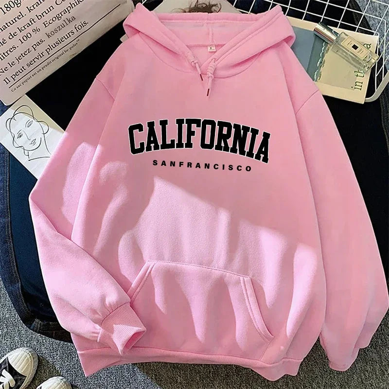 Plus Size 2025 California Fashion Sweatshirts for Woman Casual Sporty Hooded Long Sleeve Pullover Autumn Winter Comfort Hoodies