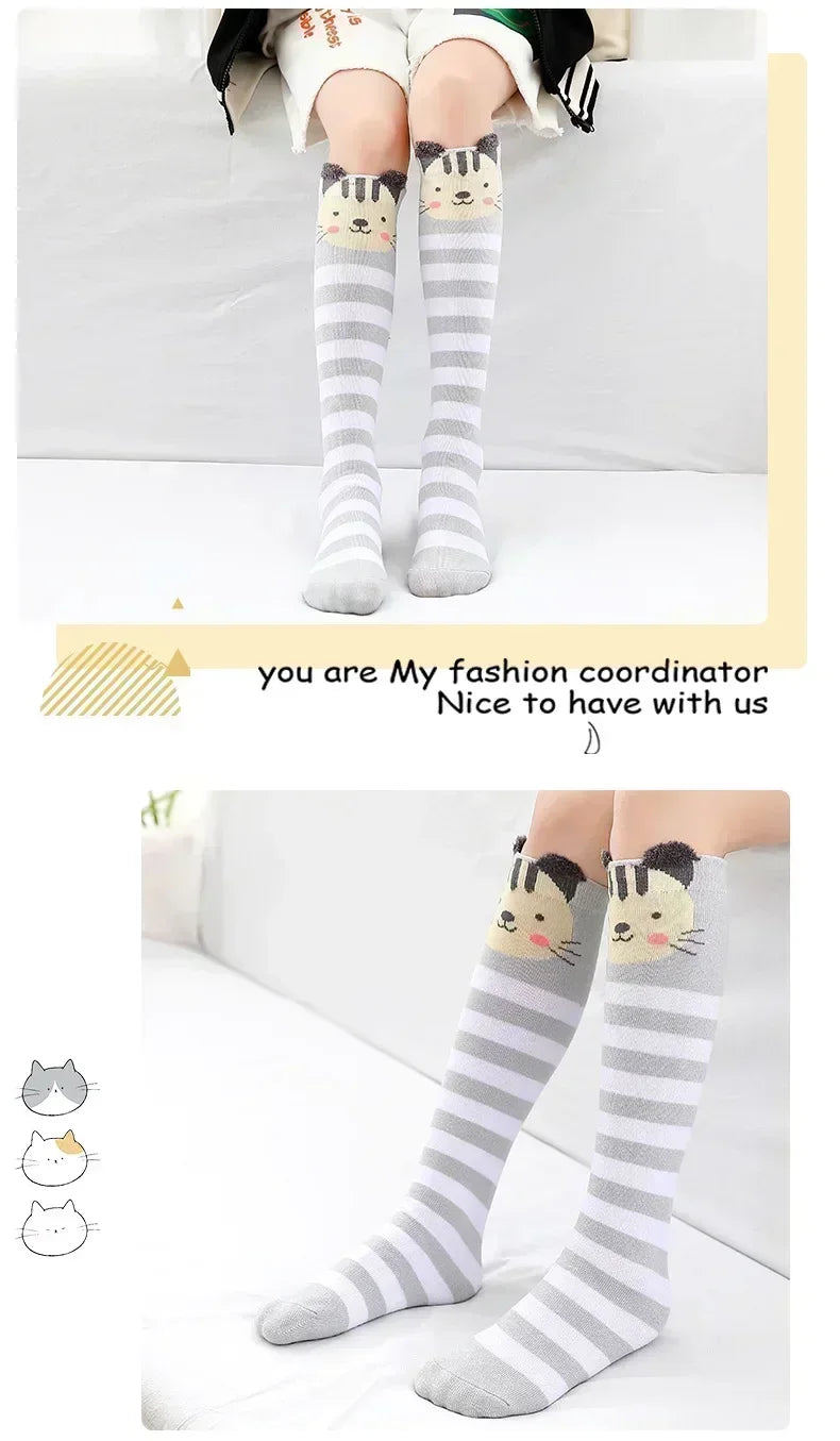3-12Y Sweet Baby Kids Cotton Warmer Knee High Long Kawaii Socks Cartoon Animal Lovely Princess Girls Children Todder Stockings