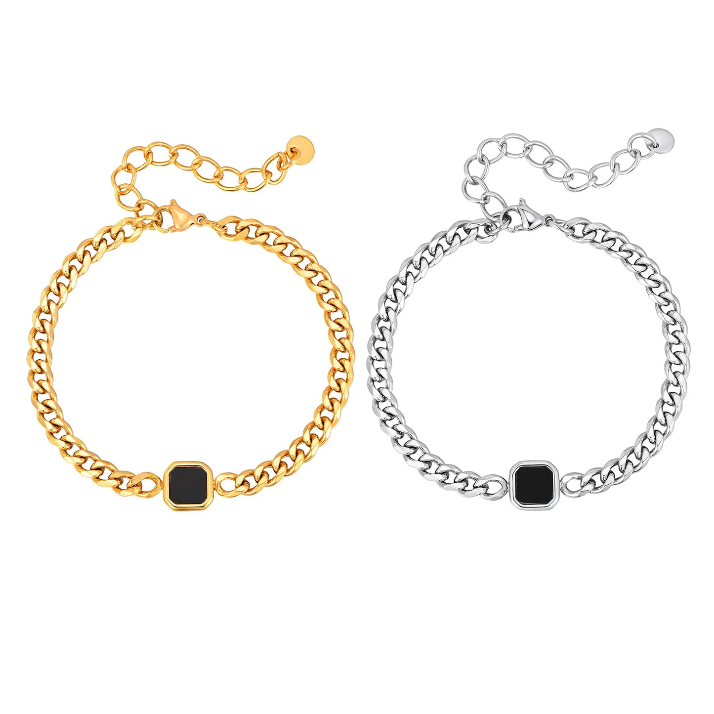 Fashion Chic Square Acrylic Charm Bracelet, Silver Gold Color Stainless Steel Twist Chain Bracelet, Minimalist Jewelry for Men