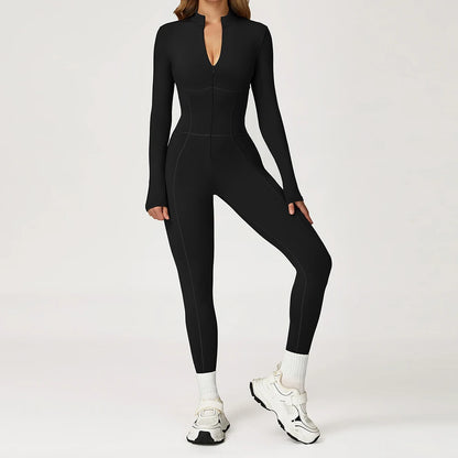 Velvet Yoga Jumpsuit – Women's Fitness Set | Long-Sleeved Push-Up Activewear