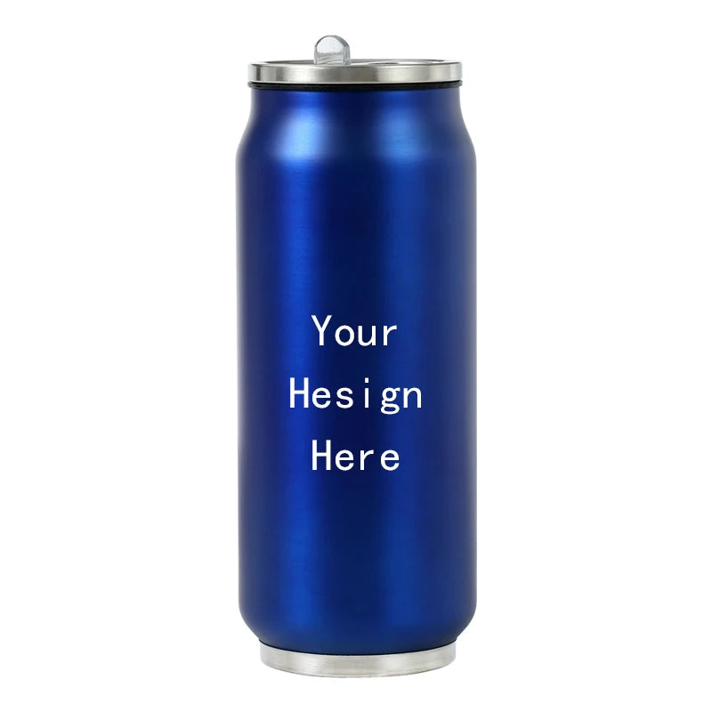 500ML 304 Stainless Steel Cola Can Thermos Custom LOGO Vacuum Cup Flask Portable Double Layers Straw Cup Water Bottle Mug