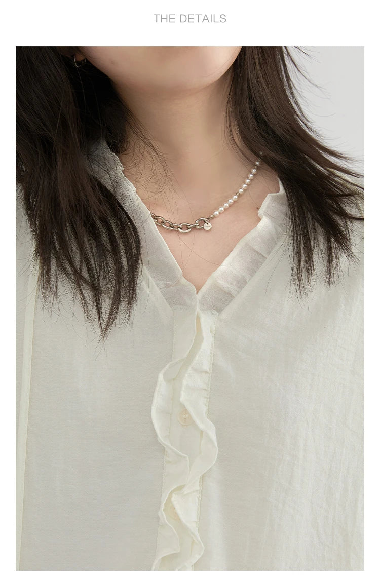 Women Loose Dress - Casual V-Neck Long Sleeve A-Line Knee Dress With Ruffled Lantern Sleeves