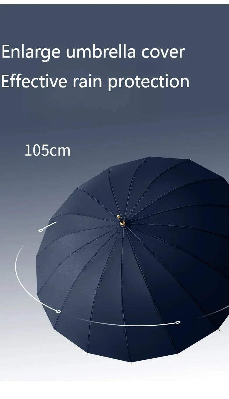 Japanese Long Handled Umbrella Ins for Both Sunny and Rainy Use, Black Glue Large Size Storm Resistant 16 Bone Automatic Waterpr