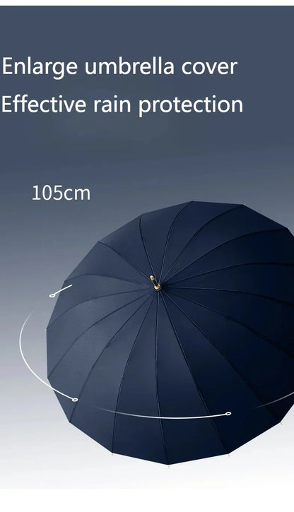Japanese Long Handled Umbrella Ins for Both Sunny and Rainy Use, Black Glue Large Size Storm Resistant 16 Bone Automatic Waterpr
