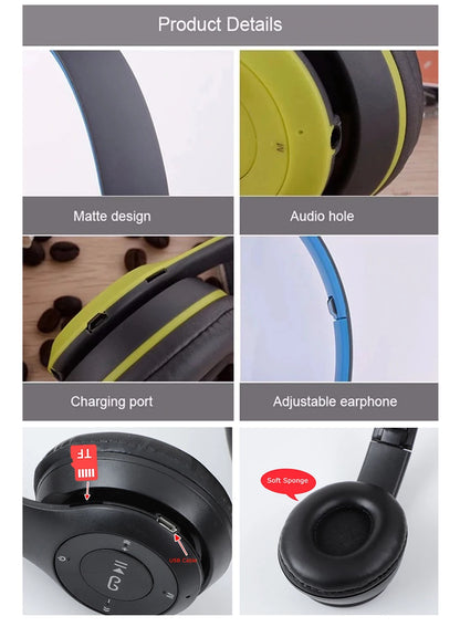 Handsfree Wireless Headphones Noise Canceling Headphone memory Card Earphone P47 headset Bluetooth Head Phone for iPhone Huawei