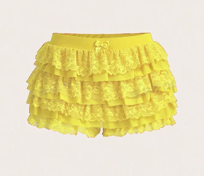 Women's Bow Lace Ruffle Shorts – Y2K Elastic-Waist Summer Shorts
