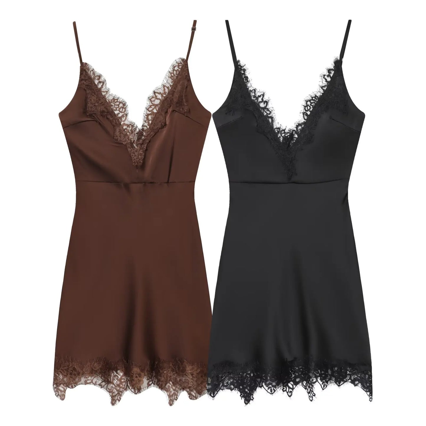Women Lace Cami Dress - Sleeveless V Neck Mini Summer Dress | Slim Fit Polyester