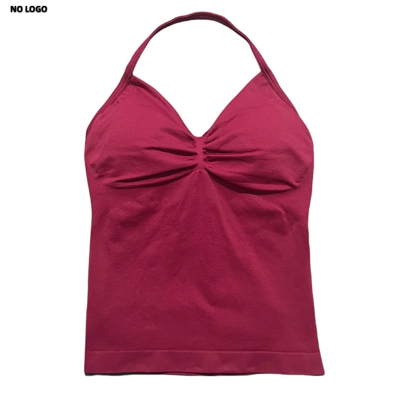 Women Yoga Vest - Longline Strappy Top | Breathable Fitness Tank Top Open Back Halter