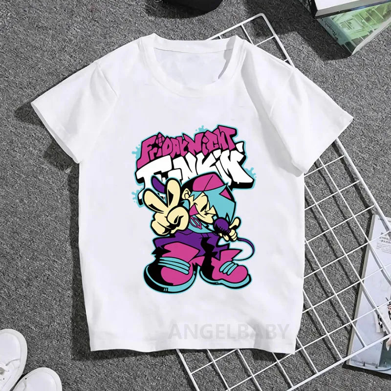 Hot Game Friday Night Funkin Cartoon Kids T shirt Girls Summer Fashion Tops Baby Boys Clothes Children Short Sleeve T-shirt