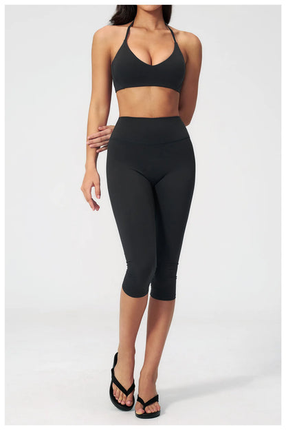 Women 2 Piece Yoga Set High Waist Capri Leggings Sports Bra Crop Top Workout Gym Athletic Outfits Female Fitness Activewear Suit