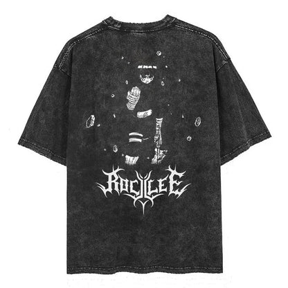 Men Streetwear Tshirt Japanese Naruto Anime Graphic T-Shirt Cotton Harajuku Washed T Shirt Summer Hip Hop Tops Tees Black