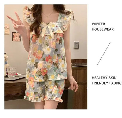 Set Sexy Women Summer Pajamas Sleeveless Sleepwear Trousers Sets Short Sleeve Sleepwear Women's Pajama Sleeping Sleep Lounge