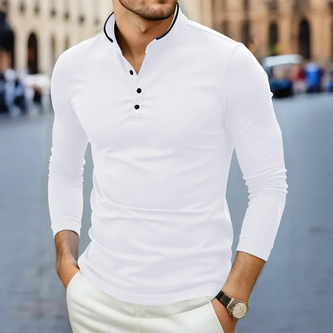 Men's Long Sleeve T-Shirt – Breathable Polyester Knit Fabric Casual Summer Top