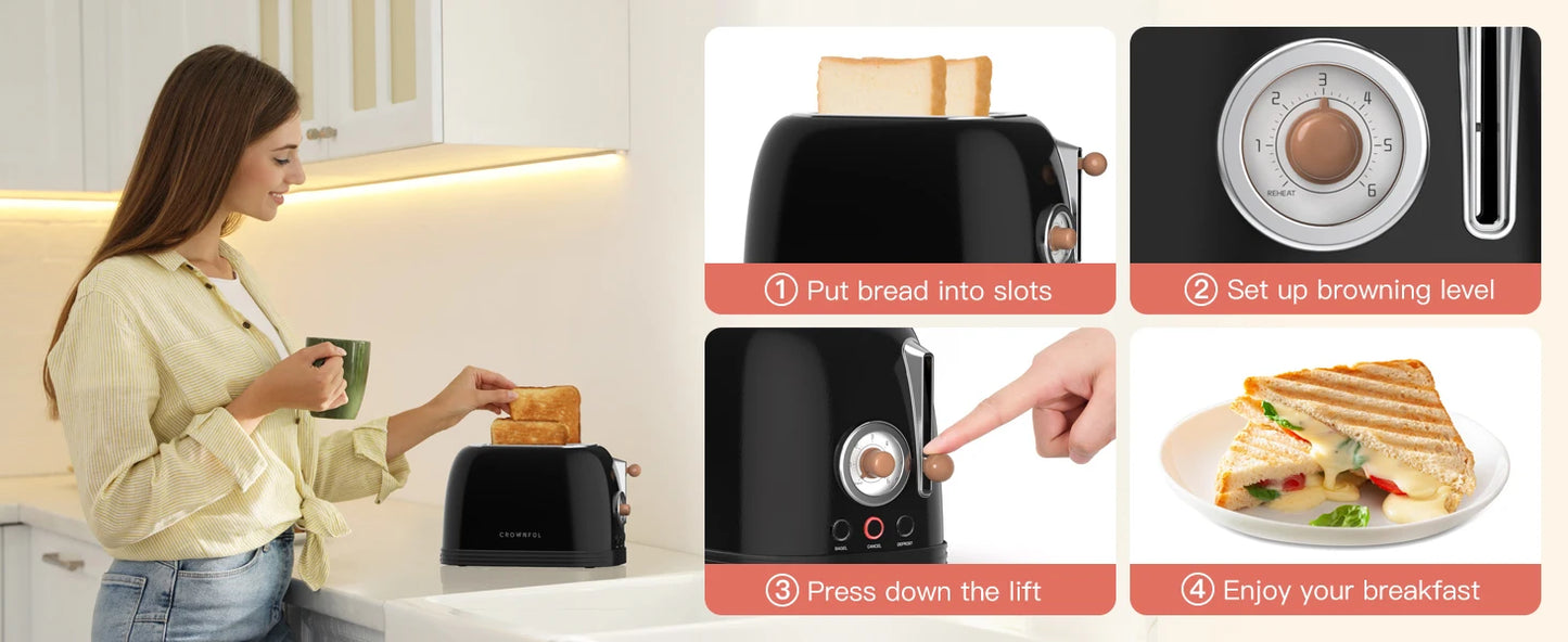 Stainless Steel 2-Slice Toaster - Extra Wide Slots Cancel Defrost  Bagel Functions