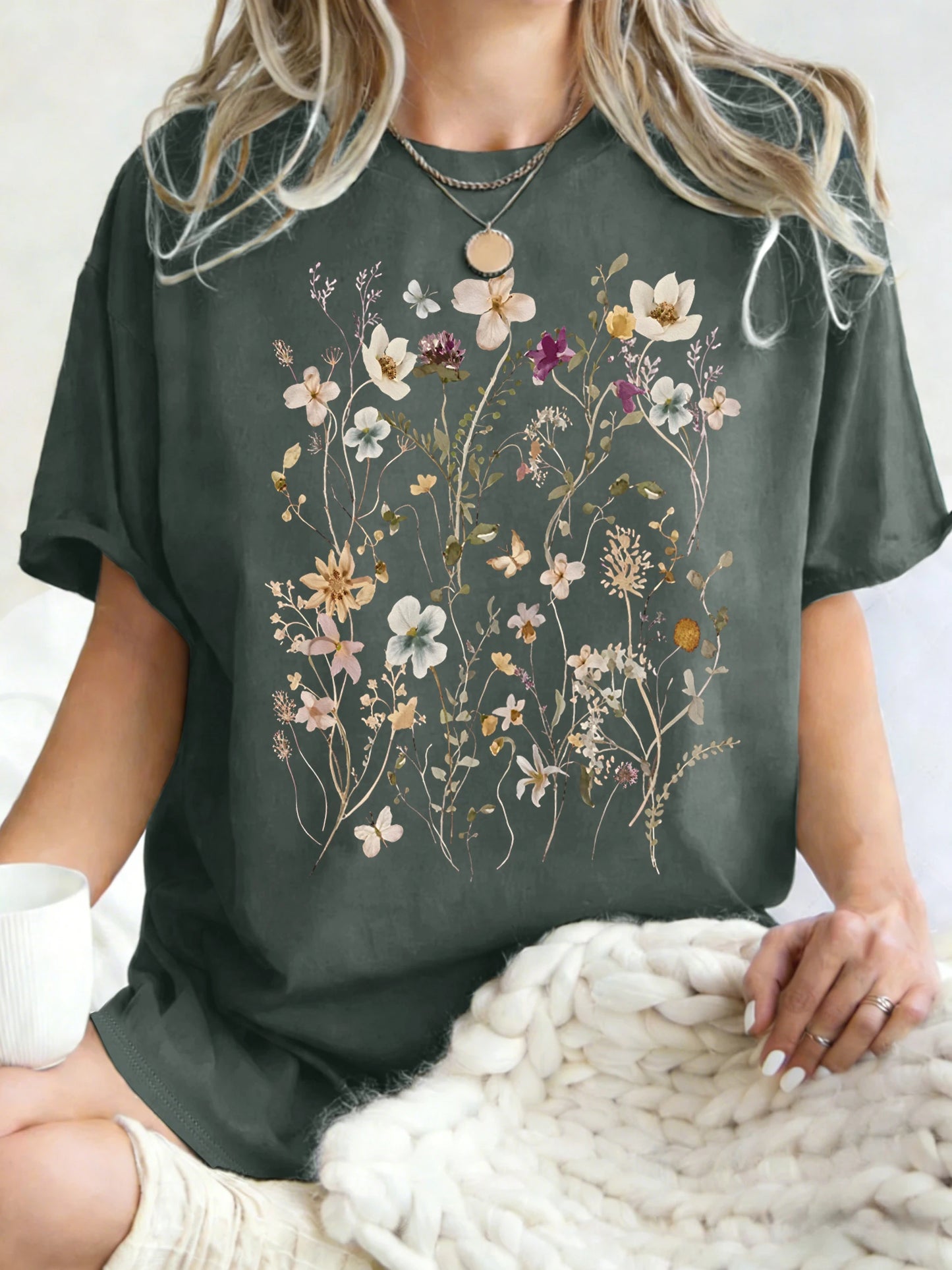 Beautiful Flower Clusters Printing Woman T-Shirt Summer Oversized Short Sleeve O-Neck Cotton T Shirts Y2K Women Sports Tops