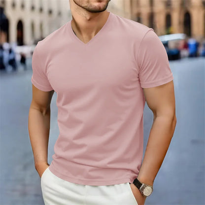 Men's V-Neck T-Shirt - Casual Summer Breathable Short Sleeve Tee, Lightweight Top