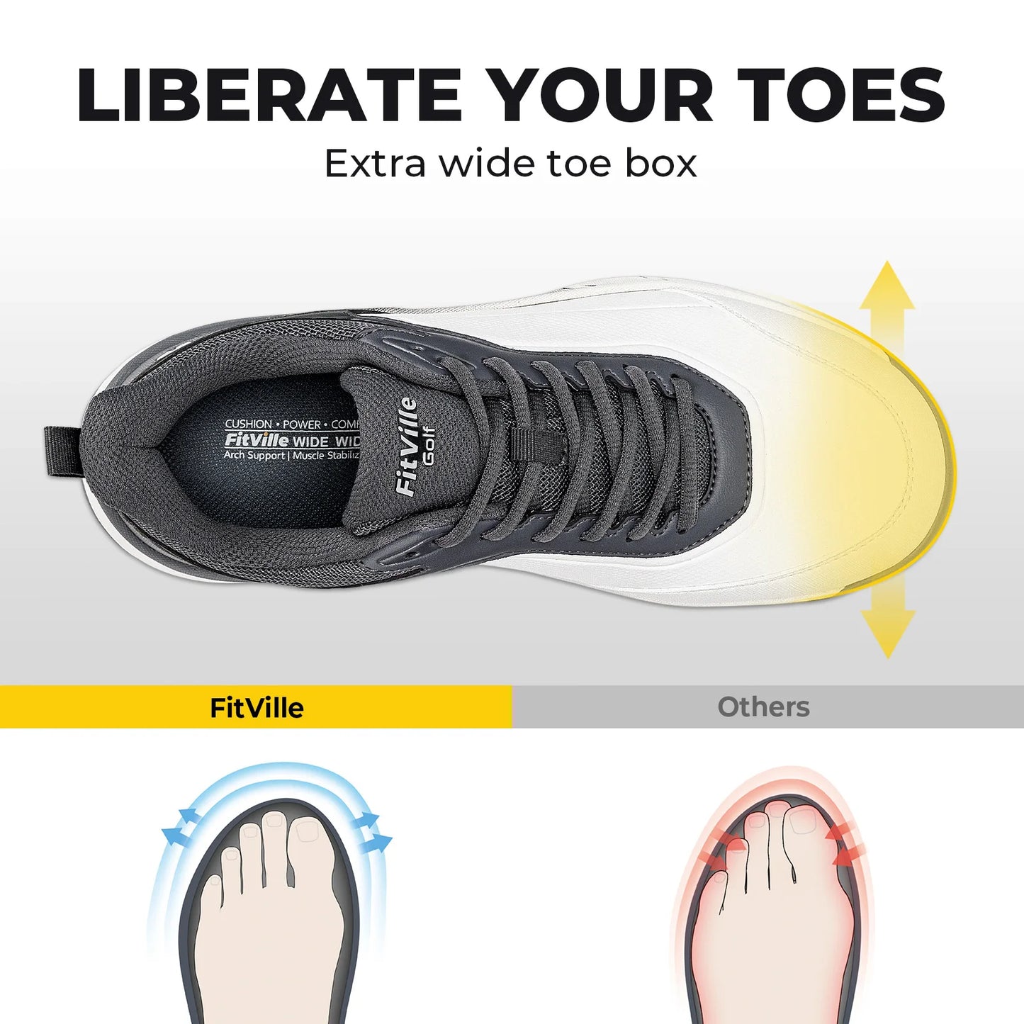 FitVille Men'S Wide Waterproof Spikeless Golf Shoes, High Traction Anti-Slip Sole, Shock Absorption Cushioning Arch Support Professional Golf Trainers, Roomy Toe Box For Wide & Fat Feet