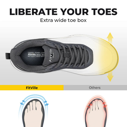 FitVille Men'S Wide Waterproof Spikeless Golf Shoes, High Traction Anti-Slip Sole, Shock Absorption Cushioning Arch Support Professional Golf Trainers, Roomy Toe Box For Wide & Fat Feet