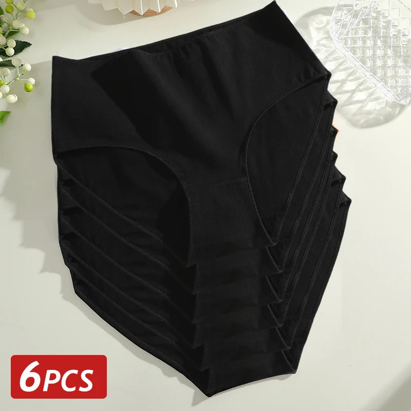 6PCS/Set Women Seamless Cotton Panties Mid Rise Solid Color Female Briefs High Elastic Slimming Underwear Plus Szie Lingerie