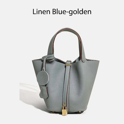 Women Leather Bucket Bag - Genuine Leather Handbag | Large Tote Bag With Silver Hardware