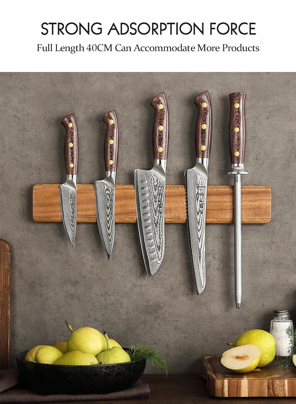 Magnetic Knife Holder – Walnut Wood Wall Knife Rack (No Knives)