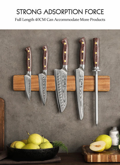 Magnetic Knife Holder – Walnut Wood Wall Knife Rack (No Knives)