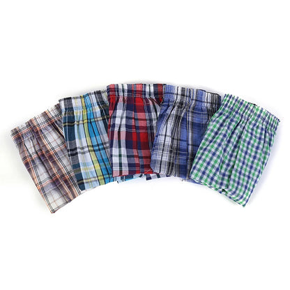 5Pcs/lot Men Plaid Boxer Summer Thin Shorts Underwear Casual Elastic Waistband Button Mens Boxer Underwear Woven Shorts for Home