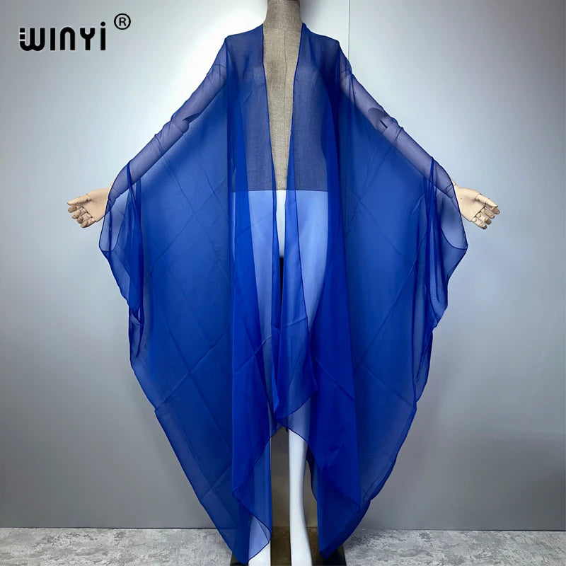 WINYI Beach sexy Cover Ups for Swimwear Women Kimono Swimsuit Cape Summer Dress 2023 Beachwear Monochrome perspective yarn dress